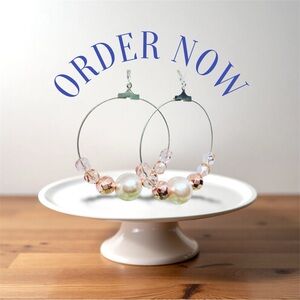 BOUTIQUE Elegant Pearl and Crystal Hoop Earrings, Rose Gold Dangles